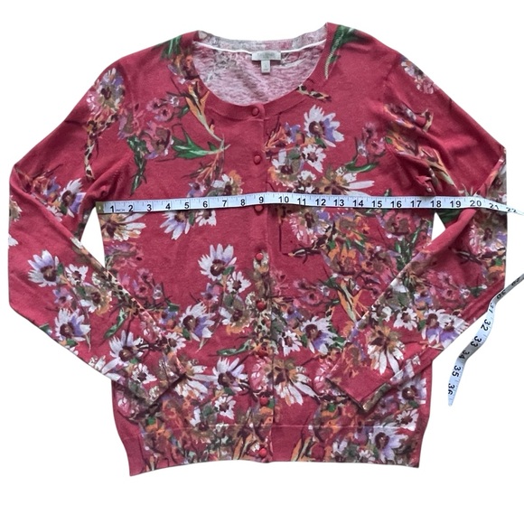 TALBOTS red orange Floral Button-Up long sleeve Cardigan cotton wool blend Sz: S - Picture 9 of 11